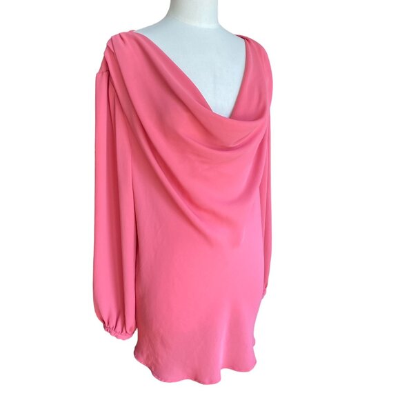 Lands' End Cowl Neck Blouse Sz 26W Rose Pink Chiffon Office Professional Tunic - Picture 1 of 14